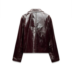 Faux Leather Lapel Single Breasted Jackets