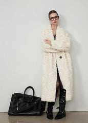  Women's shaggy faux fur coat with a large lapel.