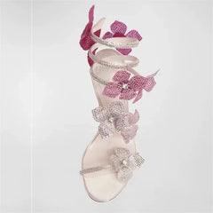 Crystal Flower Ankle Strap Heels