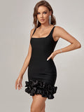 Black Elegant Spaghetti Strap MIdi Skirt For Women