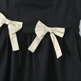 Slash collar Spliced Bow Swing Midi Dress For Women