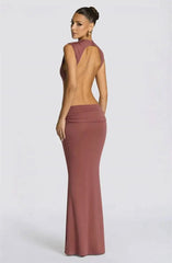Cutout high neck sleeveless maxi dress