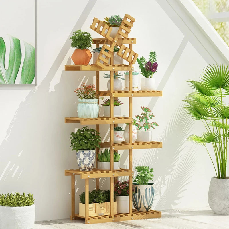 Bamboo Floor Stand Sundries Pots Flower Plants Display Storage Shelves