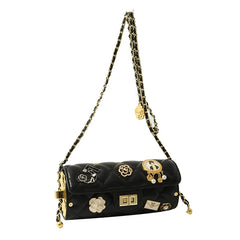 Quilted Embellished Barrel Bag