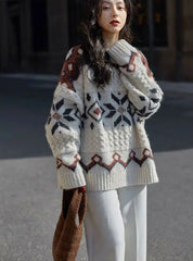 Patchwork Pattern Loose Retro Knit Sweater