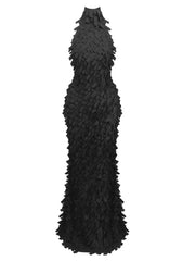 Halter Neck 3D Square Fringe Patchwork Maxi Dress