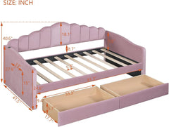 Pink twin upholstered daybed with drawers and USB ports.