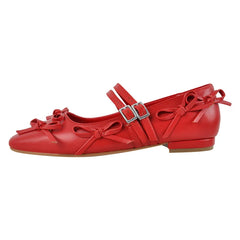 Square Toe Bow Strap Flats