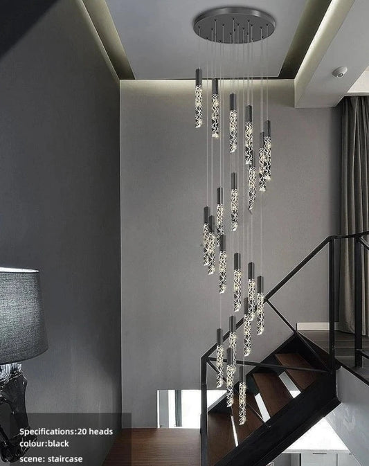 Long Hollow Hanging Crystal Lamp Stair Chandelier