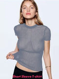 Thin Knit Sweater Women Solid Color Basic Short Sleeve Pullover