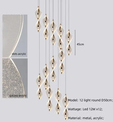 Modern pendant light with acrylic details on a gray background