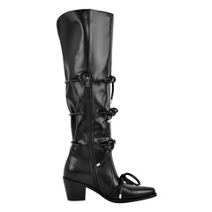 Pointed Toe Bow Detail Knee High Boots