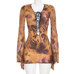 Leopard Print Flare Sleeve Mini Dress