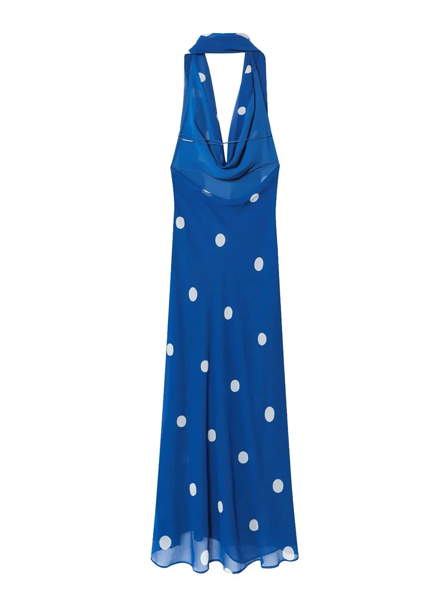 Blue dress with white polka dots 