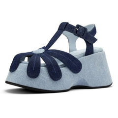 Denim Platform Flower T Strap Sandals