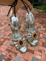 Embellished Platform Chunky Heel Sandals