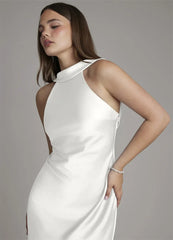 Halter Neck Sleeveless Satin Maxi Dress