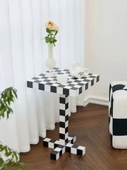 Checkerboard Style Small Sofa Side Table