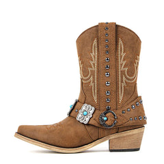 Western Embroidered Block Heel Boots