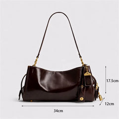 Dimensions of a glossy leather shoulder bag