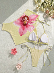 Sheer Orchid Print Beach Cover-up Swimwear