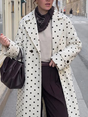 White Polka Dot Lapel Collar Coat