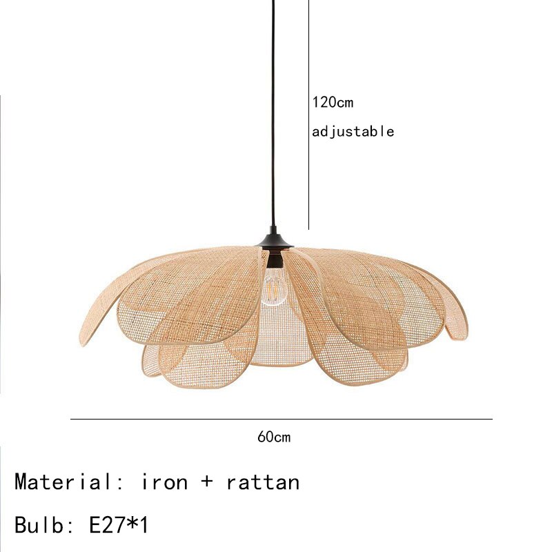 Pendant Rattan Weaving Petals Wicker Hanging Lamp E27 Bulb