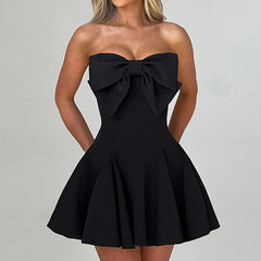 Front Bow Strapless Mini Dress.