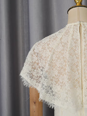 Lace Cami V-Neck Detachable Cape Sleeve Maxi Dress