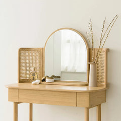 Solid Wood Rattan Dressing Table Mirror