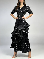 V-Neck Tiered Ruffle Polka Dot Maxi Dress