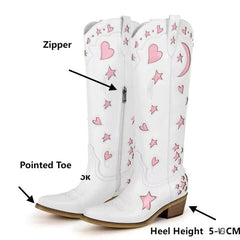 Embroidered Star Moon Knee High Boots