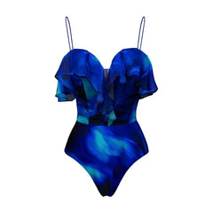 Abstract Print Ruffled Swimwear Set