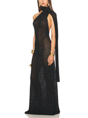 Black halter neck dress with cape sleeve