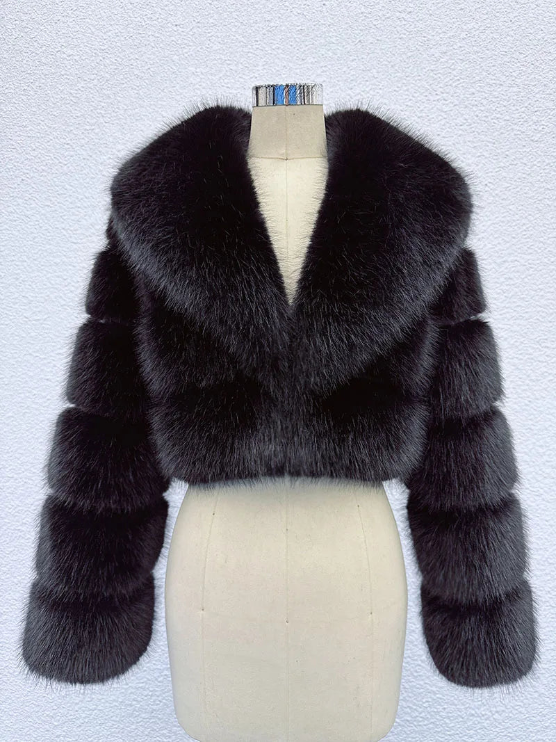short black faux fur jacket women
