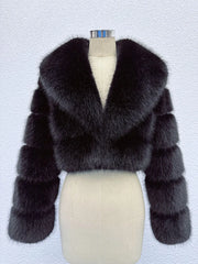 short black faux fur jacket women