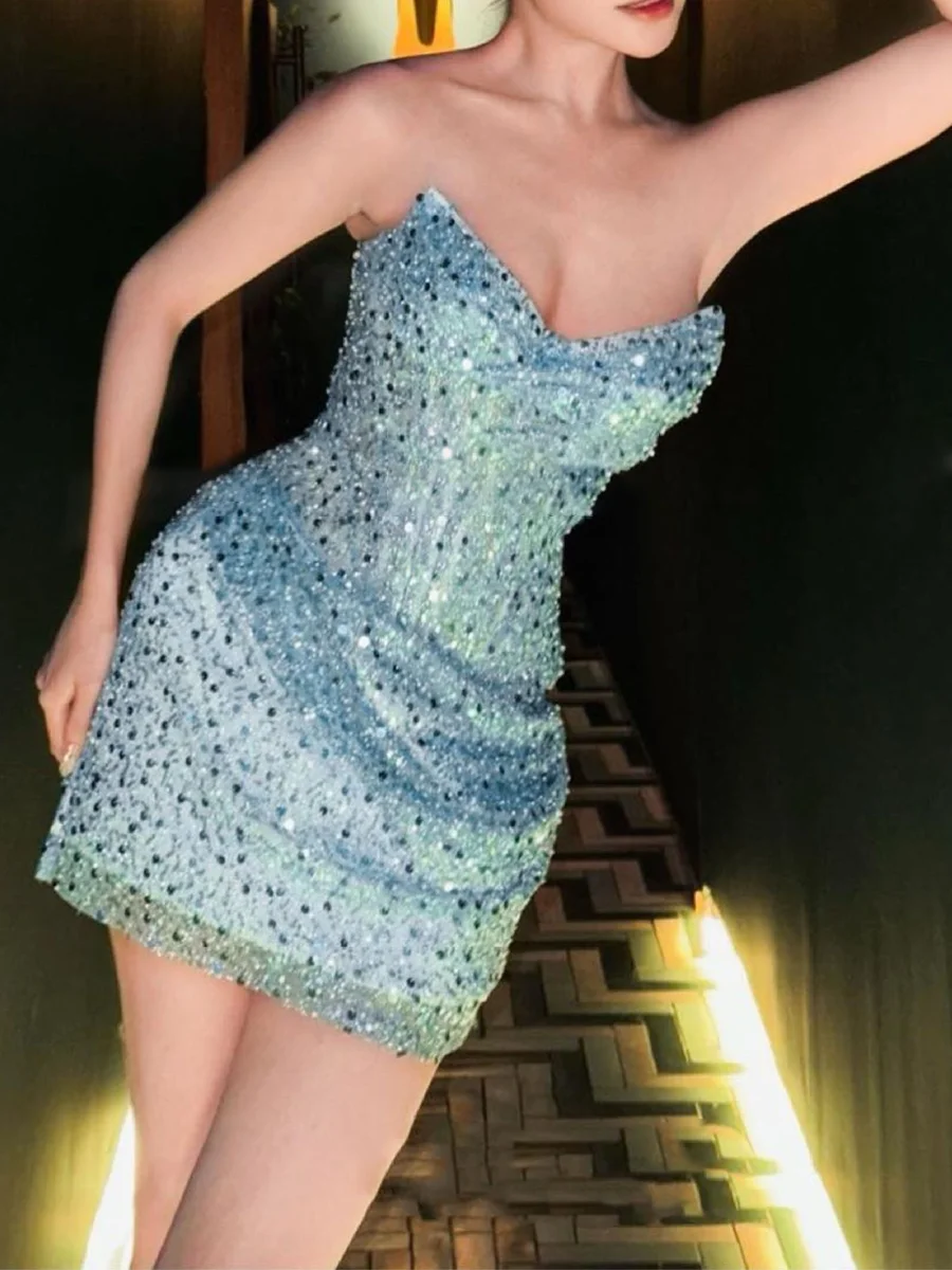 Strapless sequin mini dress