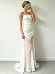 White strapless top and maxi skirt two-piece set with diamond trim