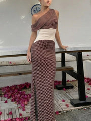 Polka dot one shoulder maxi dress