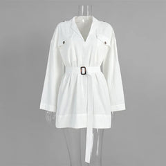White Belted Utility Shirt Dress