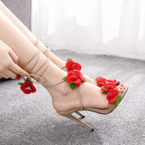 Satin Rose Design High Heel Strappy Wedding Shoes