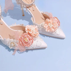 Pearl Rhinestone High Heels Sweet Flower Knot Shoes