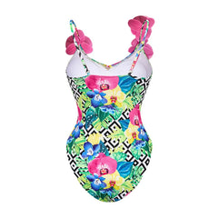 Floral and Geometric Print Swimsuit and Skirt Set