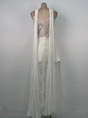 White Satin Lace Patchwork Slit Maxi Dress