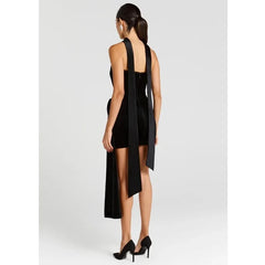 Black Strapless Draped Velvet Mini Dress