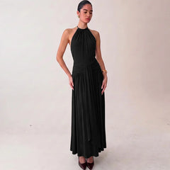Halter neck draped maxi dress in black