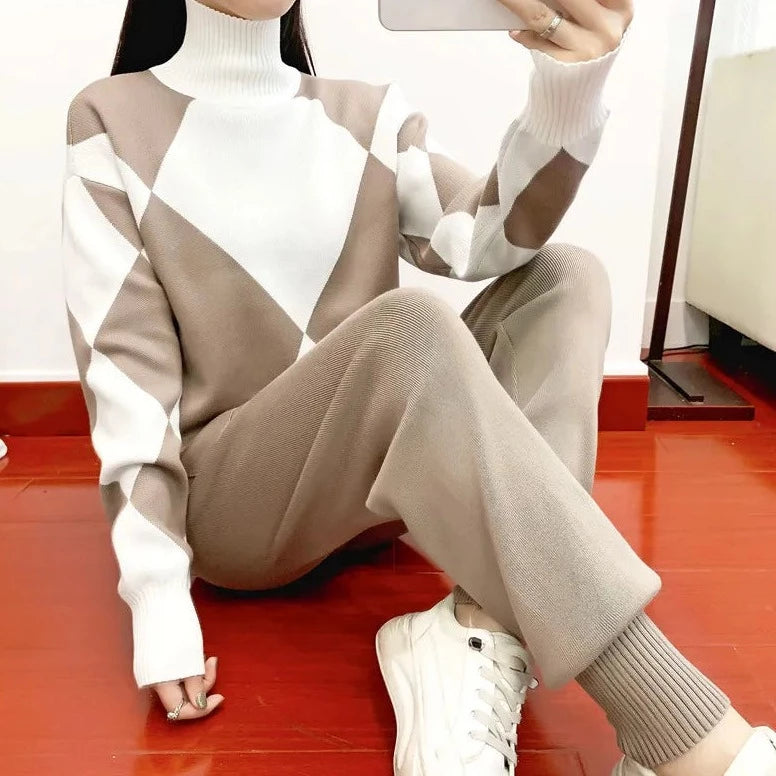 Women Sweater Suits Thick Pullovers and long Pant 2PCS Track Suits