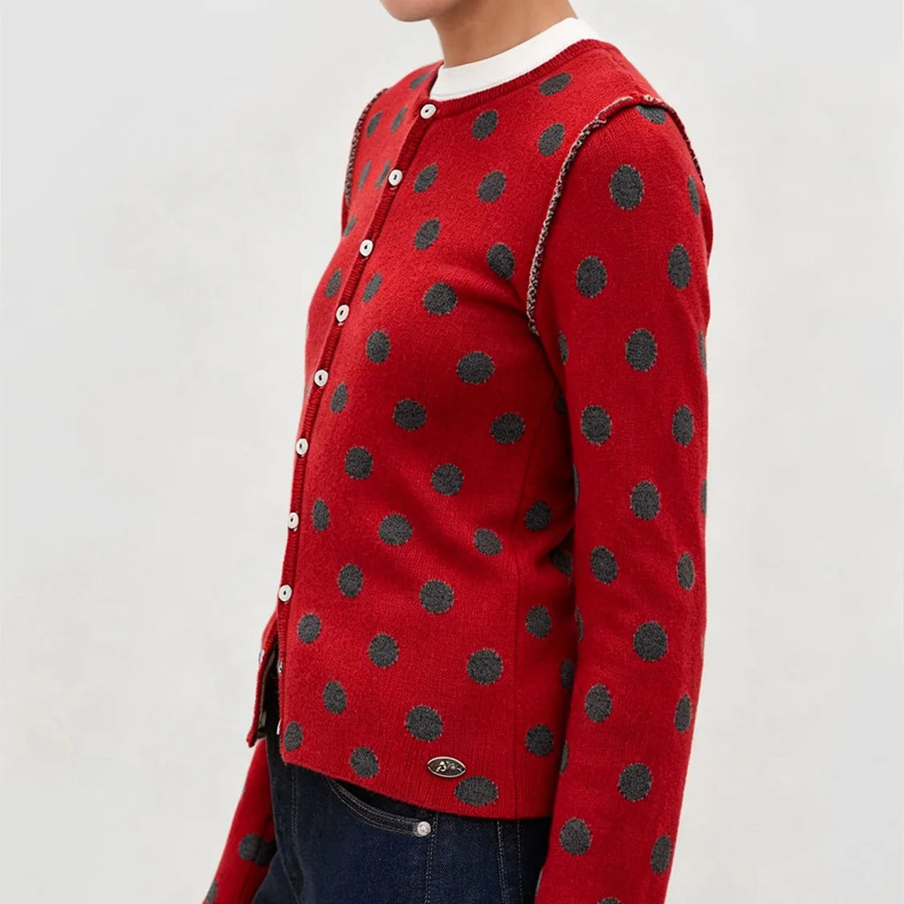 Red polka dot button front cardigan