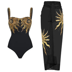Black Sunburst Embellished Swimwear