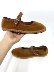 Velvet Buckle Strap Flats
